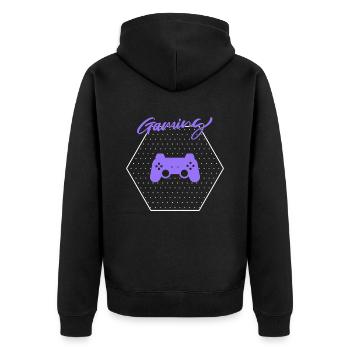 Gaming - Unisex Premium Bio Zip Hoodie - Schwarz - Hinten - Nico (187cm)