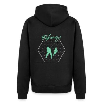 Angling - Unisex Premium Organic Zip Hoodie - black - Back - Nico (187cm)