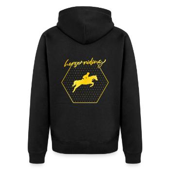 Pferde Reiten - Unisex Premium Bio Zip Hoodie - Schwarz - Hinten - Nico (187cm)
