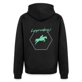 Pferde Reiten - Unisex Premium Bio Zip Hoodie - Schwarz - Hinten - Nico (187cm)