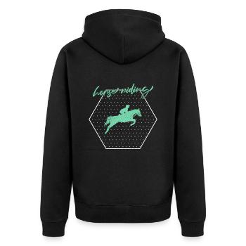 Pferde Reiten - Unisex Premium Bio Zip Hoodie - Schwarz - Hinten - Nico (187cm)