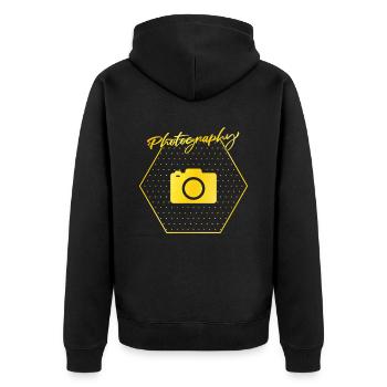 Fotografie - Unisex Premium Bio Zip Hoodie - Schwarz - Hinten - Nico (187cm)