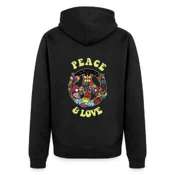 Hippie Geschenk Acidhead Flowerpower Hippi Hippy - Unisex Premium Bio Zip Hoodie - Schwarz - Hinten - Nico (187cm)
