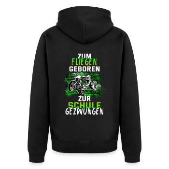 Motocross Tshirt Für Herren Damen Enduro Supermoto - Unisex Premium Bio Zip Hoodie - Schwarz - Hinten - Nico (187cm)