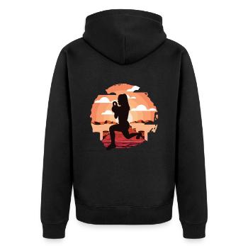 HIIT Fitness Frau - Unisex Premium Bio Zip Hoodie - Schwarz - Hinten - Nico (187cm)