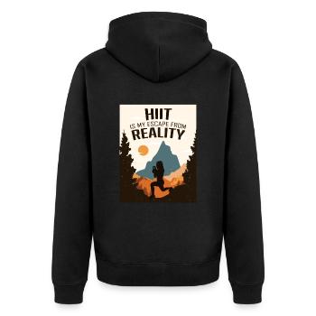 HIIT, Femme Fitness - Veste à capuche bio Premium Unisexe - noir - Dos - Nico (187cm)