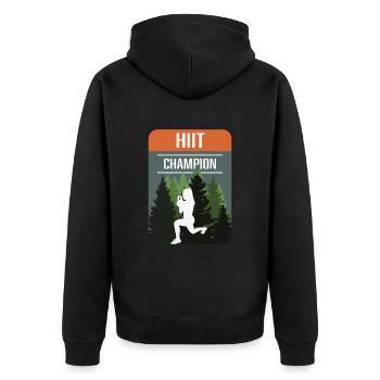 HIIT Champion - Unisex Premium Organic Zip Hoodie - black - Back - Nico (187cm)