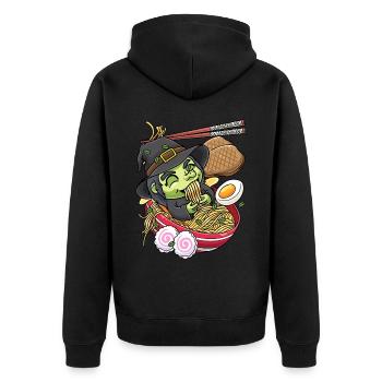 Kawaii Hexe Ramen Nudeln Japanisches Essen - Unisex Premium Bio Zip Hoodie - Schwarz - Hinten - Nico (187cm)