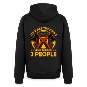 I like Axe Throwing and maybe 3 people - Unisex Premium Bio Zip Hoodie - Schwarz - Hinten - Nico (187cm)