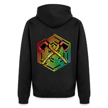Axtwerfen - Unisex Premium Bio Zip Hoodie - Schwarz - Hinten - Nico (187cm)
