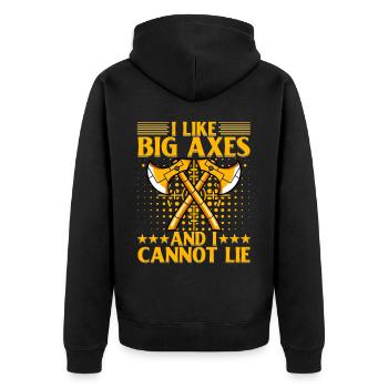 I like Big Axes and cannot lie - Unisex Premium Bio Zip Hoodie - Schwarz - Hinten - Nico (187cm)