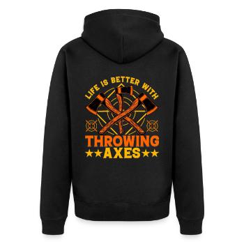 Life is better with Throwing Axes - Unisex Premium Bio Zip Hoodie - Schwarz - Hinten - Nico (187cm)