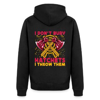 I don't bury hatches I throw them - Unisex Premium Bio Zip Hoodie - Schwarz - Hinten - Nico (187cm)