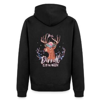 Mei Dirndl Is In Da Wäsch - Unisex Premium Bio Zip Hoodie - Schwarz - Hinten - Nico (187cm)
