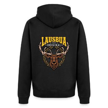 Lausbua - Unisex Premium Bio Zip Hoodie - Schwarz - Hinten - Nico (187cm)