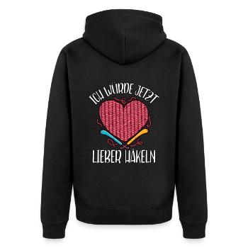 Häkeln - Unisex Premium Bio Zip Hoodie - Schwarz - Hinten - Nico (187cm)