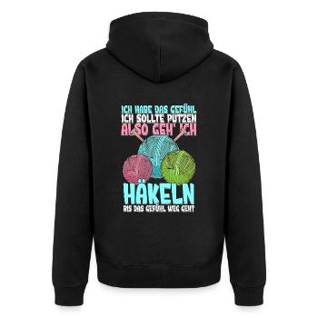 Häkeln - Unisex Premium Bio Zip Hoodie - Schwarz - Hinten - Nico (187cm)
