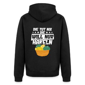 Häkeln - Unisex Premium Bio Zip Hoodie - Schwarz - Hinten - Nico (187cm)