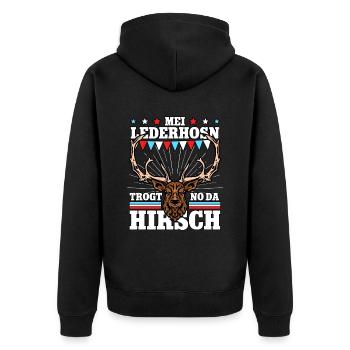 Mei Lederhosn Trogt No Da Hirsch - Unisex Premium Bio Zip Hoodie - Schwarz - Hinten - Nico (187cm)