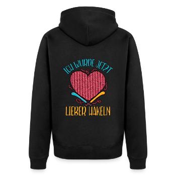 Häkeln - Unisex Premium Bio Zip Hoodie - Schwarz - Hinten - Nico (187cm)