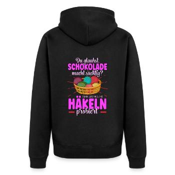 Häkeln - Unisex Premium Bio Zip Hoodie - Schwarz - Hinten - Nico (187cm)