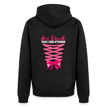 Mei Dirndl Hob I Ned Gfundn - Unisex Premium Organic Zip Hoodie - black - Back - Nico (187cm)
