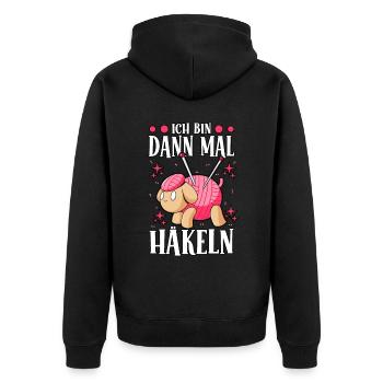 Häkeln - Unisex Premium Bio Zip Hoodie - Schwarz - Hinten - Nico (187cm)
