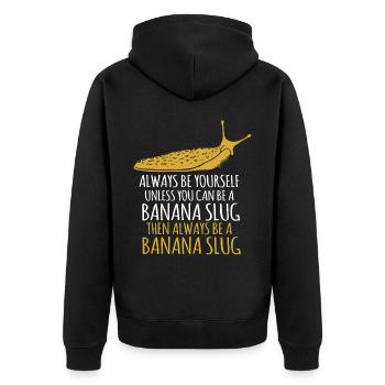 Banana Snails, A Banana Snail Being - Unisex Premium Organic Zip Hoodie - black - Back - Nico (187cm)