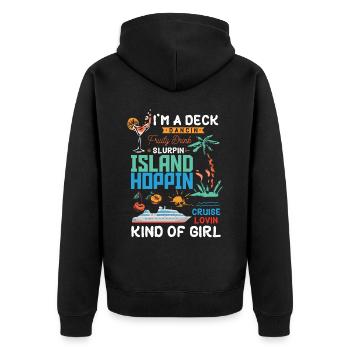 Inselhüpfmädchen, Kreuzfahrtmädchen - Unisex Premium Bio Zip Hoodie - Schwarz - Hinten - Nico (187cm)