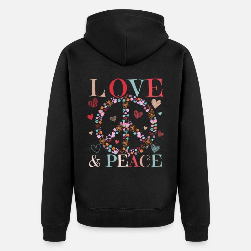 Paix et Amour, Style Hippie - Veste à capuche bio Premium Unisexe - noir