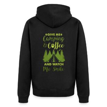 Camping et café, amateurs de plein air - Veste à capuche bio Premium Unisexe - noir - Dos - Nico (187cm)