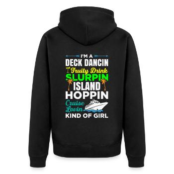 Inselhüpfmädchen, Kreuzfahrtmädchen - Unisex Premium Bio Zip Hoodie - Schwarz - Hinten - Nico (187cm)