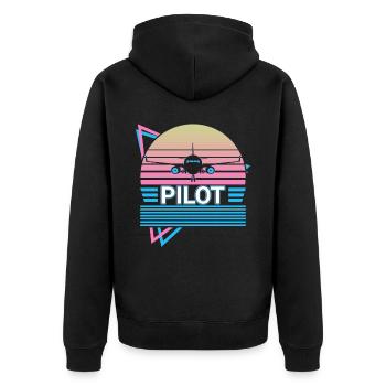 Pilot Flugzeug Aviator Luftfahrt Retro - Unisex Premium Bio Zip Hoodie - Schwarz - Hinten - Nico (187cm)