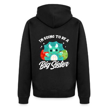 Dinosaurier Schwanger Schwester Nachwuchs - Unisex Premium Bio Zip Hoodie - Schwarz - Hinten - Nico (187cm)