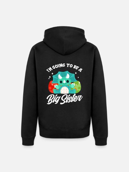 Dinosaurier Schwanger Schwester Nachwuchs - Unisex Premium Bio Zip Hoodie - Schwarz
