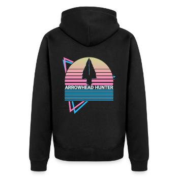 Pfeilspitze Jäger Retro - Unisex Premium Bio Zip Hoodie - Schwarz - Hinten - Nico (187cm)