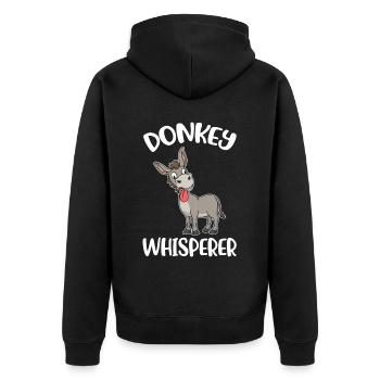 Donkey Whisperer Esel Geschenk - Unisex Premium Bio Zip Hoodie - Schwarz - Hinten - Nico (187cm)