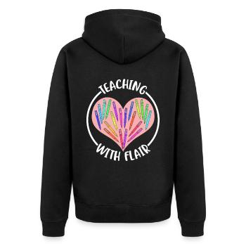 Teaching With Flair Lehrer Geschenk - Unisex Premium Bio Zip Hoodie - Schwarz - Hinten - Nico (187cm)