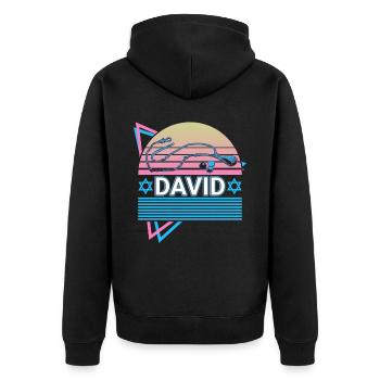 David Christian Christianity Retro - Unisex Premium Organic Zip Hoodie - black - Back - Nico (187cm)