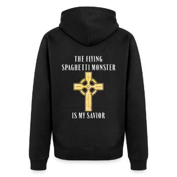Fliegendes Spaghettimonster Pastafari Pastafariani - Unisex Premium Bio Zip Hoodie - Schwarz - Hinten - Nico (187cm)