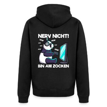 Nerv nicht bin am Zocken Gaming Panda - Unisex Premium Bio Zip Hoodie - Schwarz - Hinten - Nico (187cm)