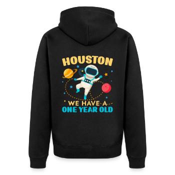 Houston Wir haben ein 1 Jahr altes 1st Birthday Bd - Unisex Premium Bio Zip Hoodie - Schwarz - Hinten - Nico (187cm)