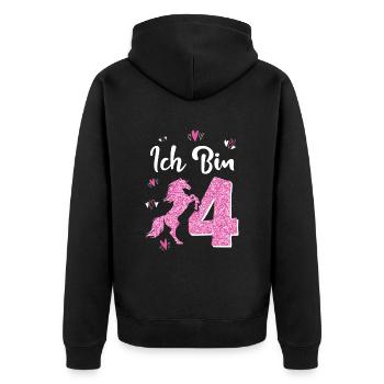 Geburtstag Mädchen 4 Jahre Pferd Prinzessin - Unisex Premium Bio Zip Hoodie - Schwarz - Hinten - Nico (187cm)
