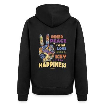 innerer Frieden Peacezeichen zwei Finger - Unisex Premium Bio Zip Hoodie - Schwarz - Hinten - Nico (187cm)