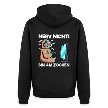 Nerv nicht bin am Zocken Gaming Faultier - Unisex Premium Bio Zip Hoodie - Schwarz - Hinten - Nico (187cm)