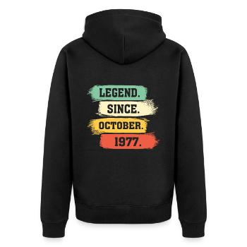 Legend since October 1977 - Unisex Premium Bio Zip Hoodie - Schwarz - Hinten - Nico (187cm)
