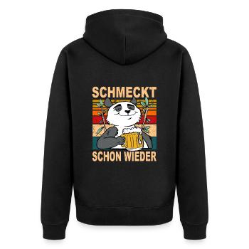Schmeckt schon wieder Bier Biertrinker Sauf Spruch - Unisex Premium Bio Zip Hoodie - Schwarz - Hinten - Nico (187cm)