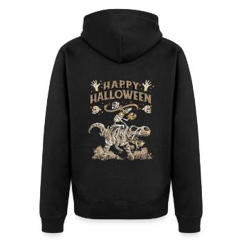 Halloween 2022 T-Rex Skelett Junge Kürbis Kostüm - Unisex Premium Bio Zip Hoodie - Schwarz - Hinten - Nico (187cm)