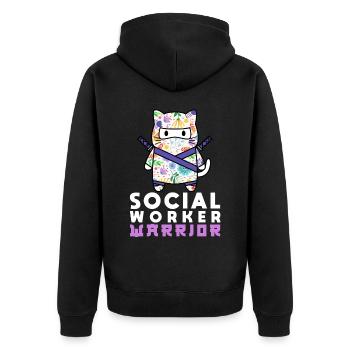 School Social Work Month Cat - Unisex Premium Organic Zip Hoodie - black - Back - Nico (187cm)