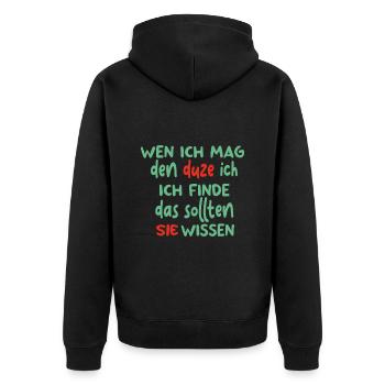 Ich hasse Menschen lustiger Spruch für Zyniker - Unisex Premium Bio Zip Hoodie - Schwarz - Hinten - Nico (187cm)
